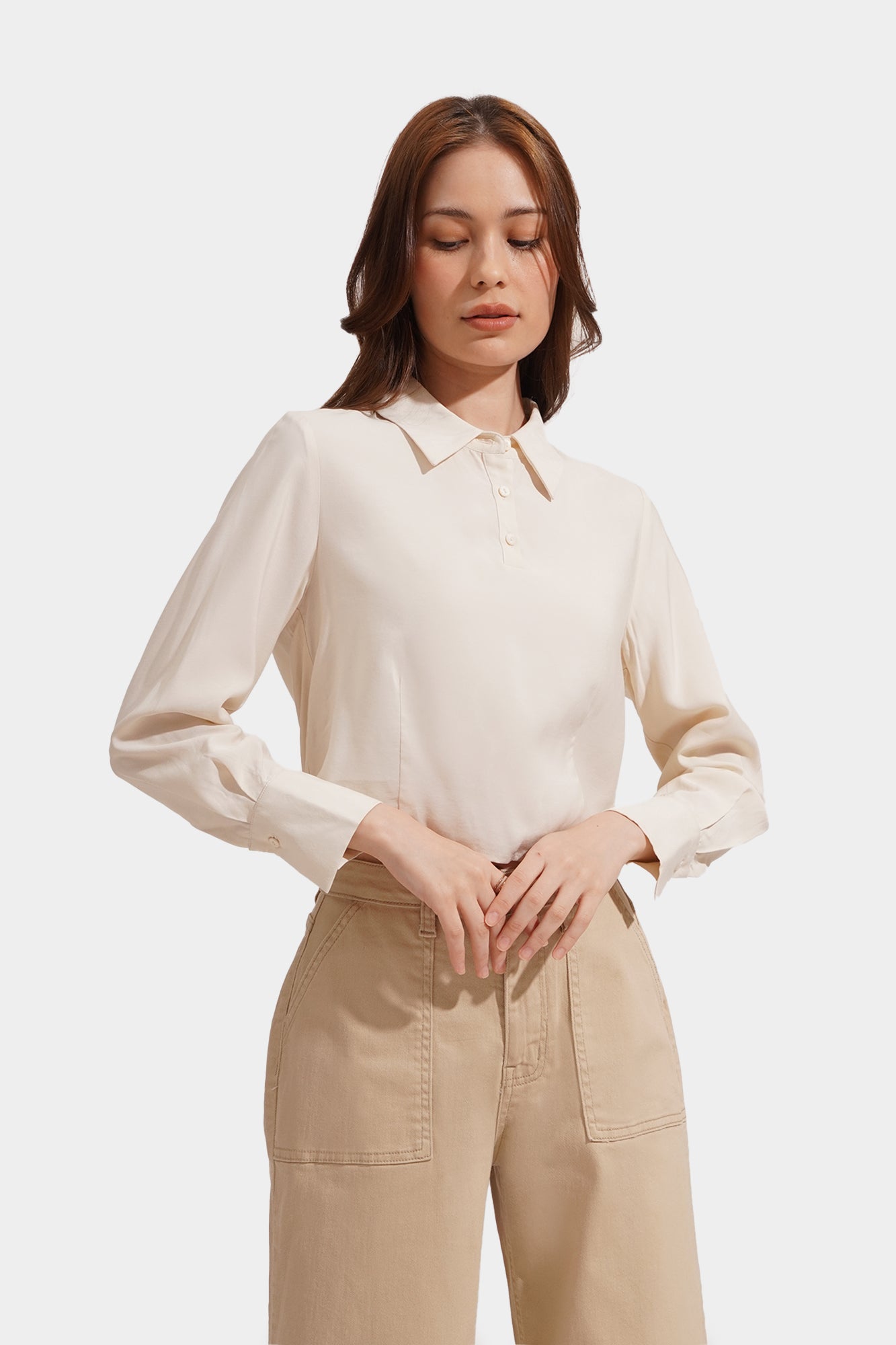 Folded Sleeve Cropped Shirt