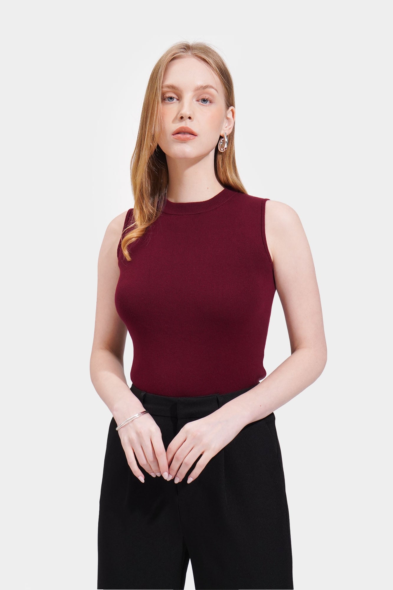 Vrtige Women's Ribbed Cut-Out Tank Top - Sleeveless Crewneck Slim Fit Shirt In Burgundy & More Colors - View #9