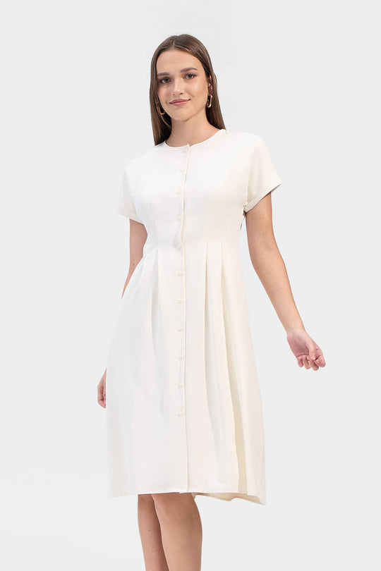Extended Sleeves Button Down Midi Dress