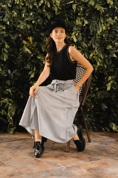 Flat Knit Sleeveless Tee with Contrast Detail