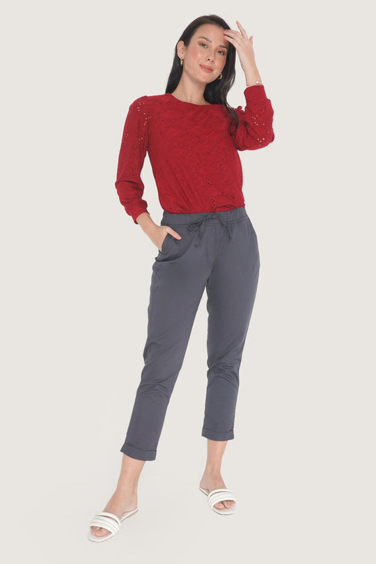 Closet Staples Mid Waist Cropped Trousers With Elastic Waistband
