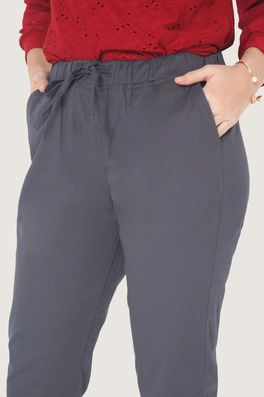 Closet Staples Mid Waist Cropped Trousers With Elastic Waistband