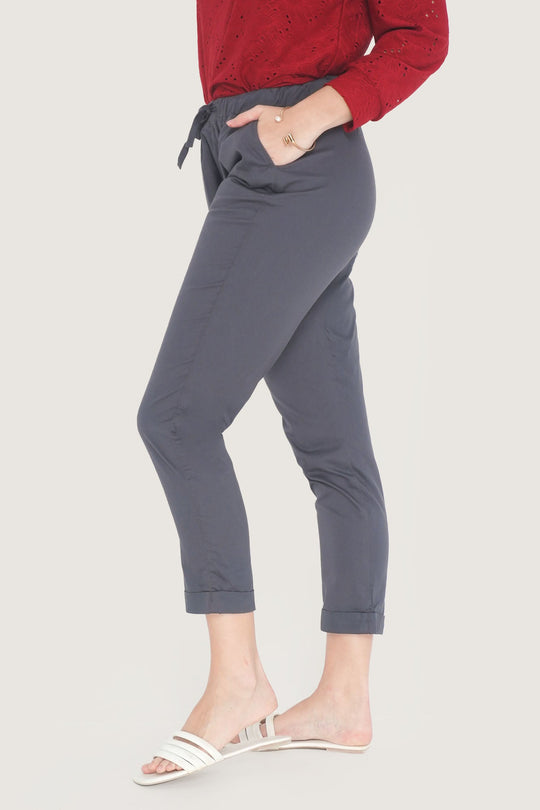 Closet Staples Mid Waist Cropped Trousers With Elastic Waistband