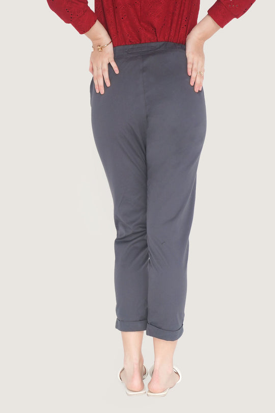 Closet Staples Mid Waist Cropped Trousers With Elastic Waistband
