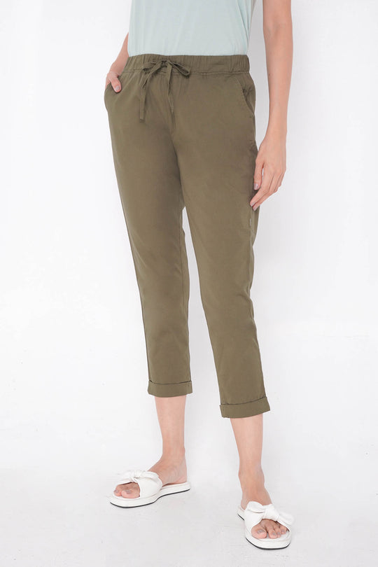 Closet Staples Mid Waist Cropped Trousers With Elastic Waistband