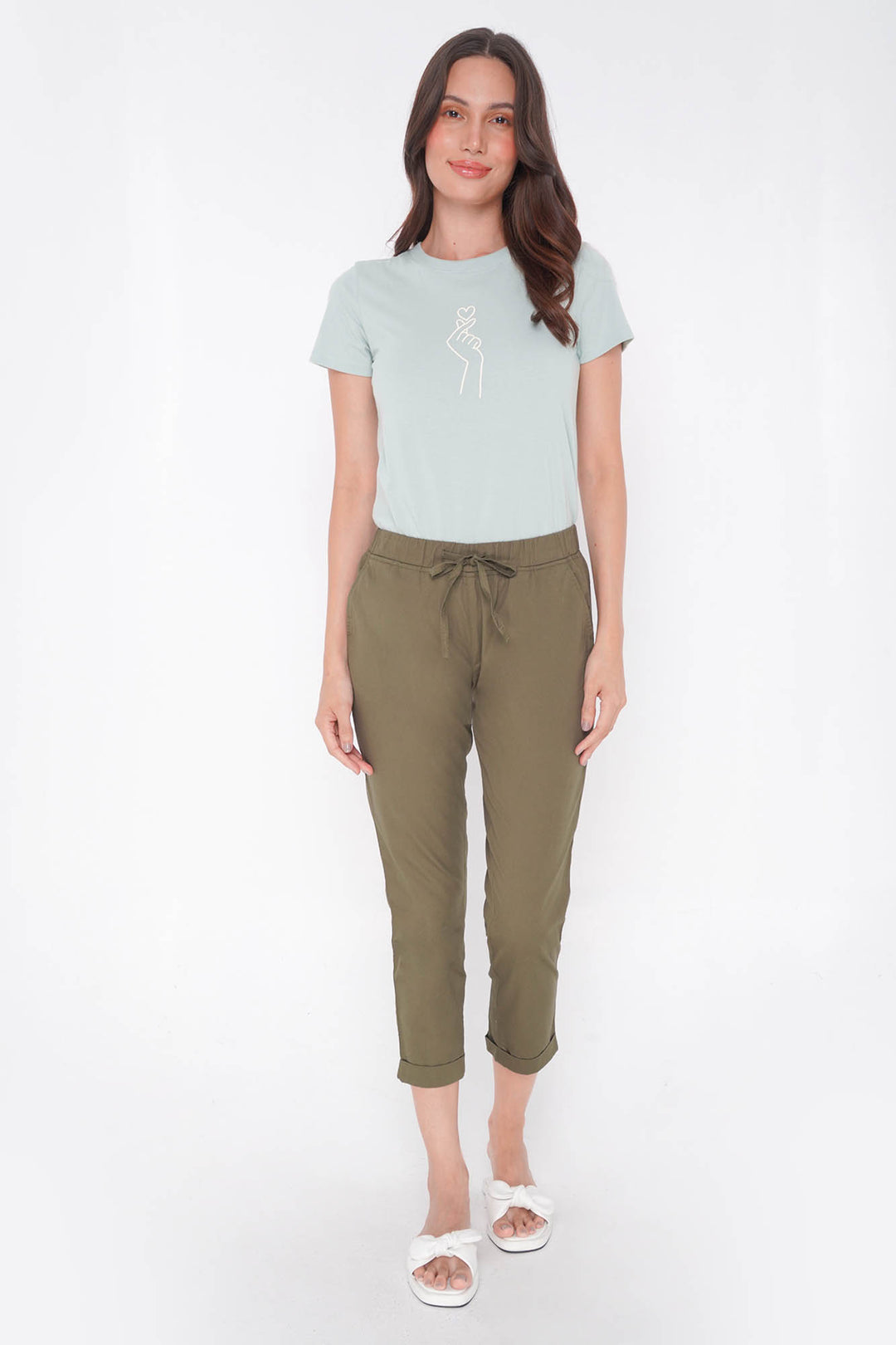Closet Staples Mid Waist Cropped Trousers With Elastic Waistband