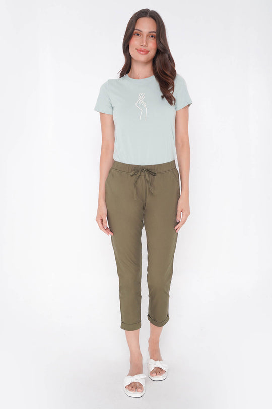 Closet Staples Mid Waist Cropped Trousers With Elastic Waistband