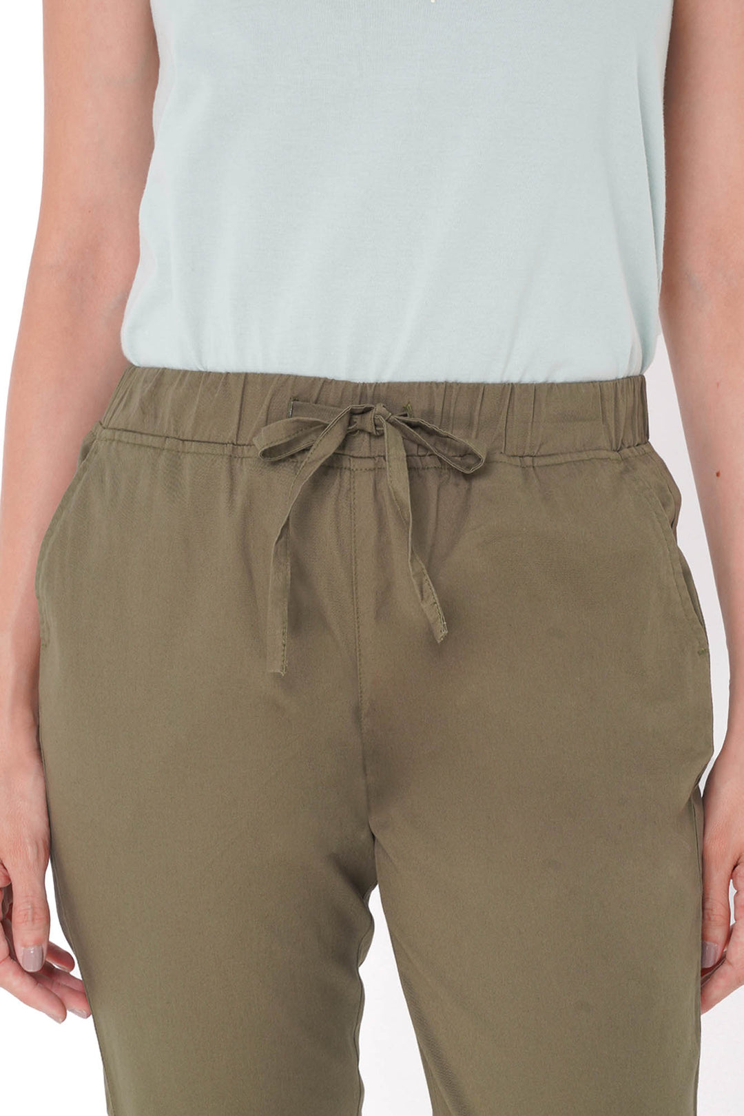 Closet Staples Mid Waist Cropped Trousers With Elastic Waistband