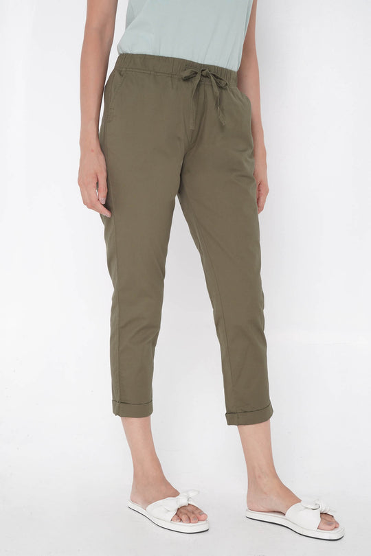 Closet Staples Mid Waist Cropped Trousers With Elastic Waistband