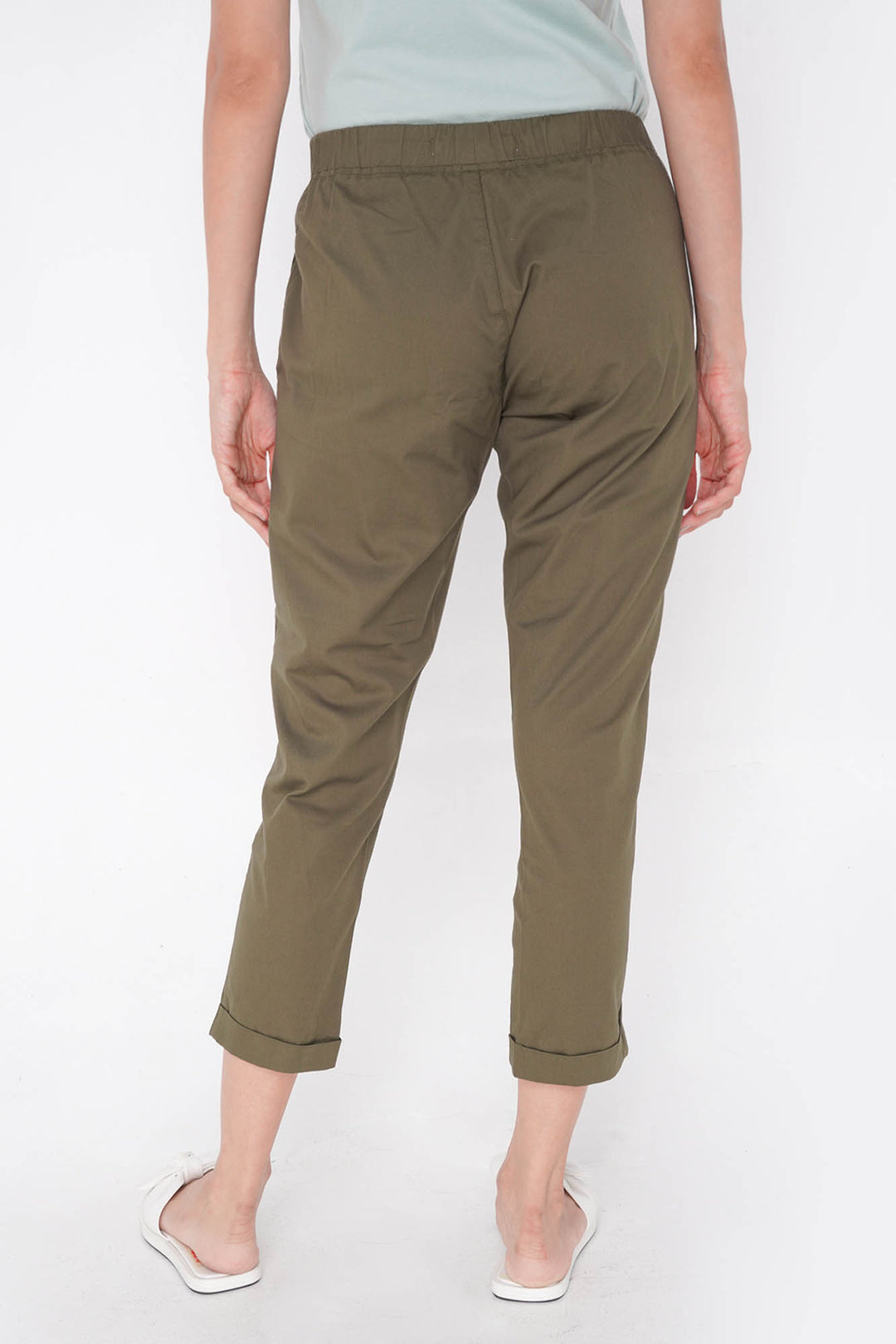 Closet Staples Mid Waist Cropped Trousers With Elastic Waistband
