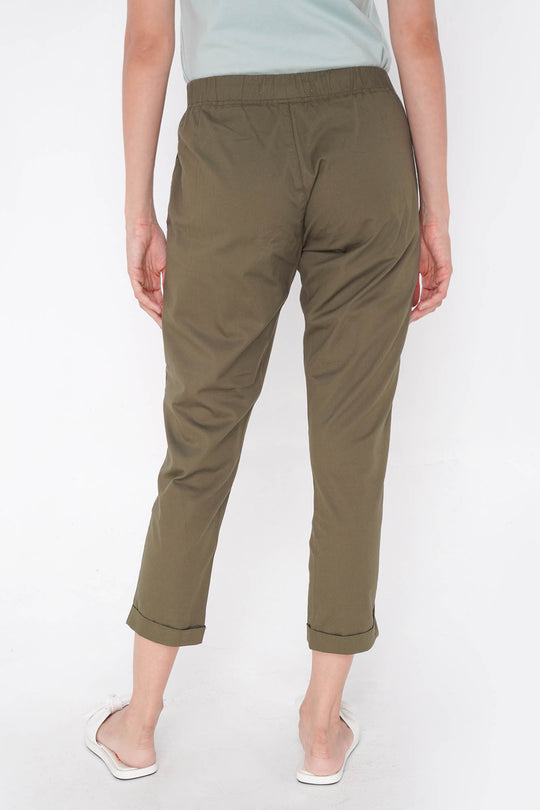 Closet Staples Mid Waist Cropped Trousers With Elastic Waistband