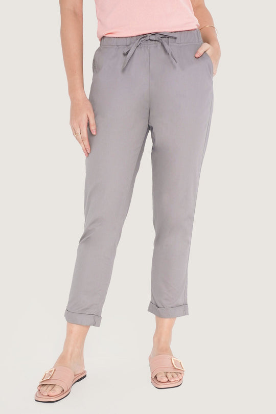 Closet Staples Mid Waist Cropped Trousers With Elastic Waistband