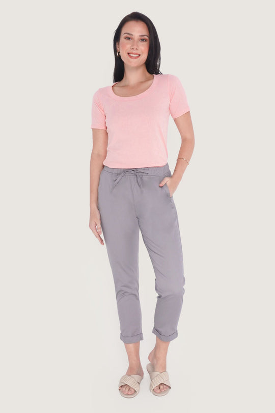 Closet Staples Mid Waist Cropped Trousers With Elastic Waistband