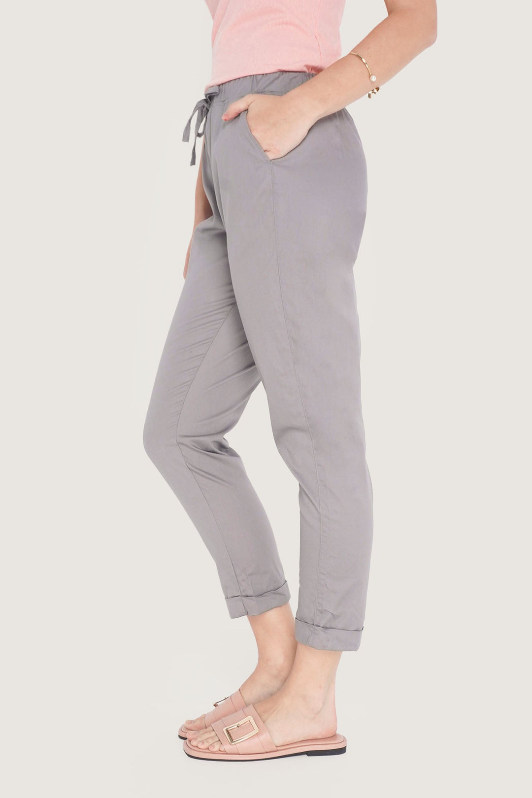 Closet Staples Mid Waist Cropped Trousers With Elastic Waistband