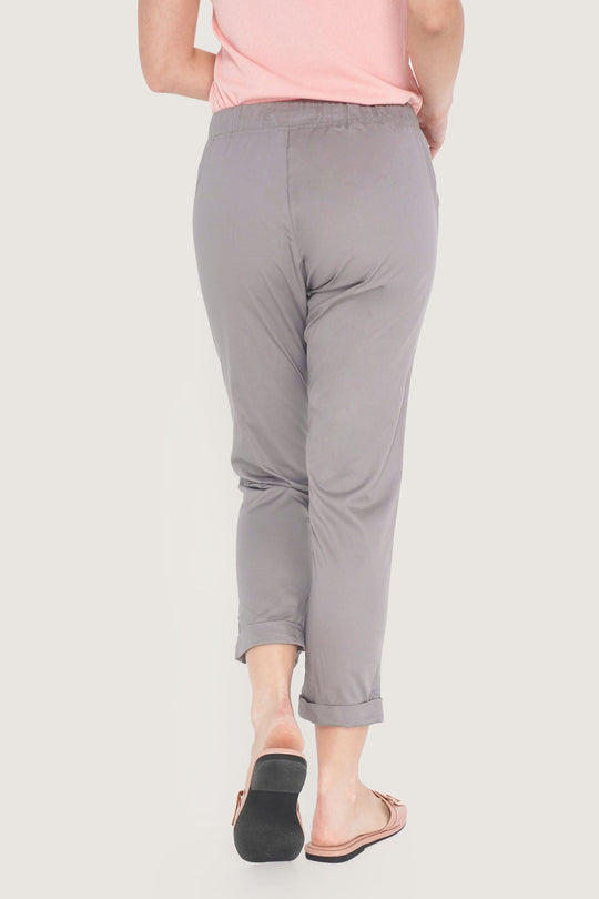 Closet Staples Mid Waist Cropped Trousers With Elastic Waistband