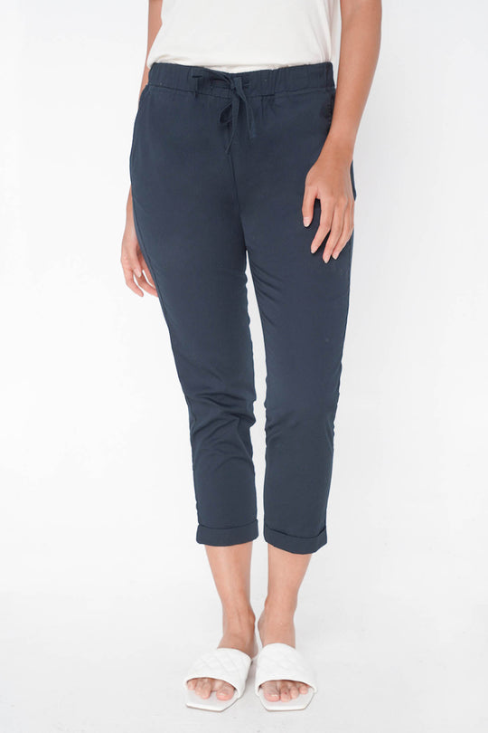 Closet Staples Mid Waist Cropped Trousers With Elastic Waistband