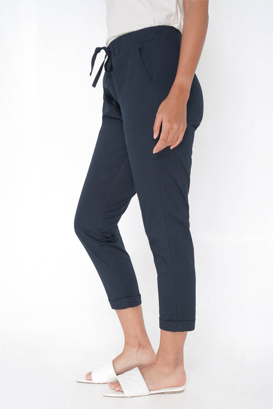 Closet Staples Mid Waist Cropped Trousers With Elastic Waistband