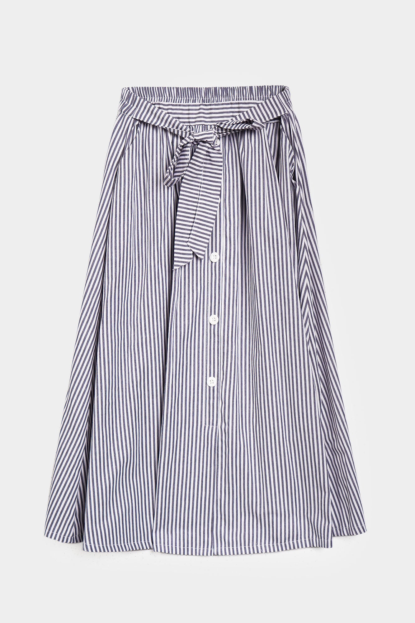 Striped Tie Waist Midi Skirt