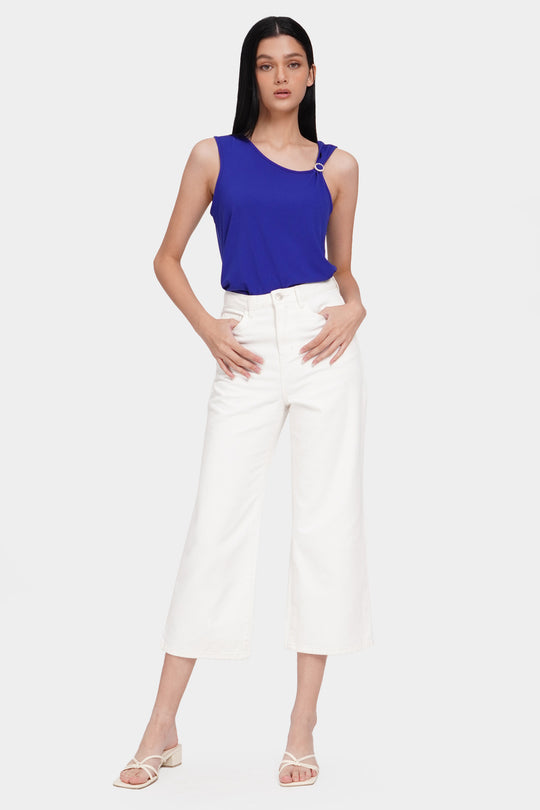 Asymmetrical Knit Top with Silver Applique Detail