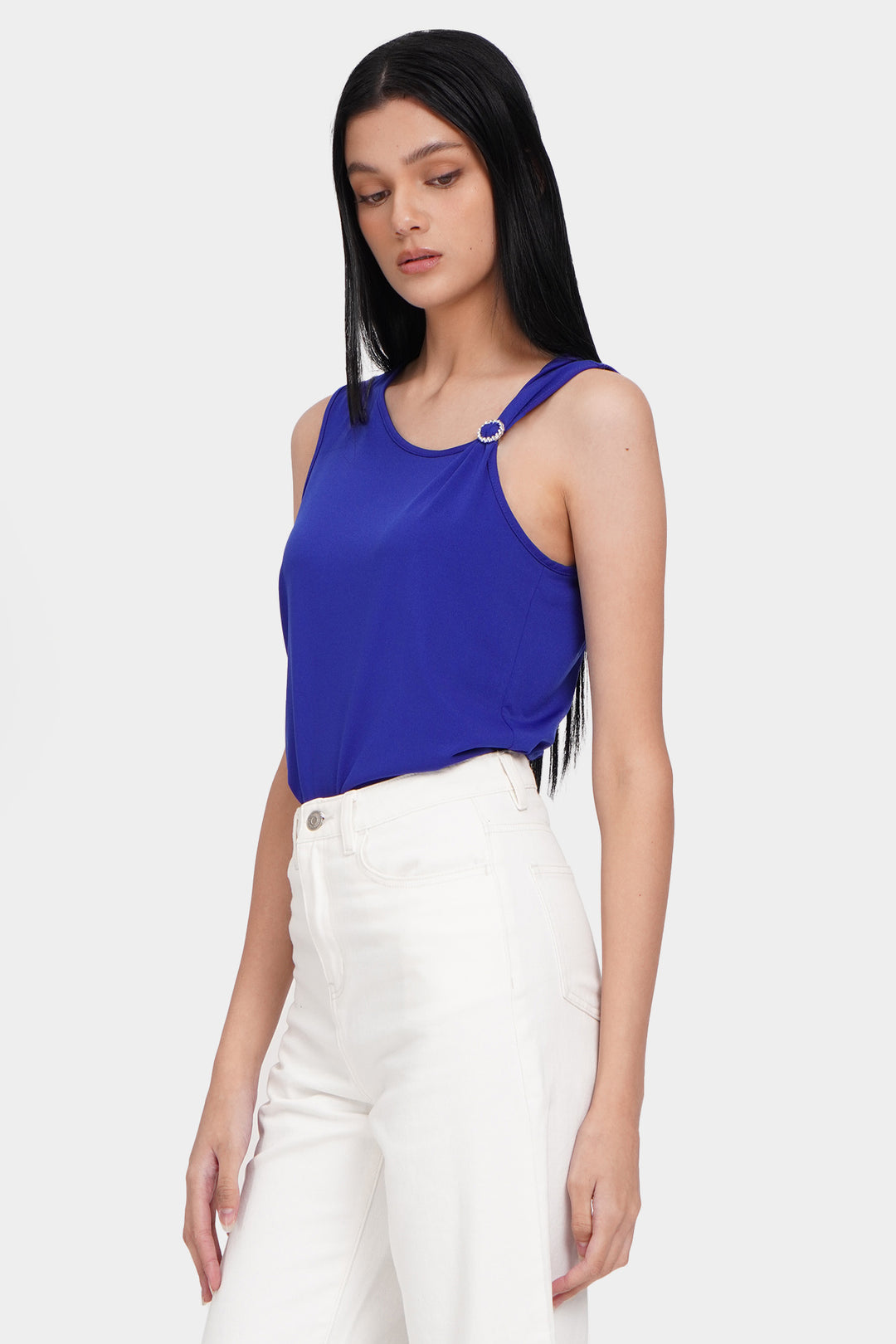 Asymmetrical Knit Top with Silver Applique Detail