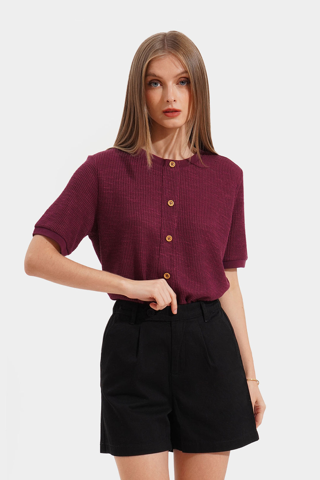 Closet Staples Round Neck Button Down Tee