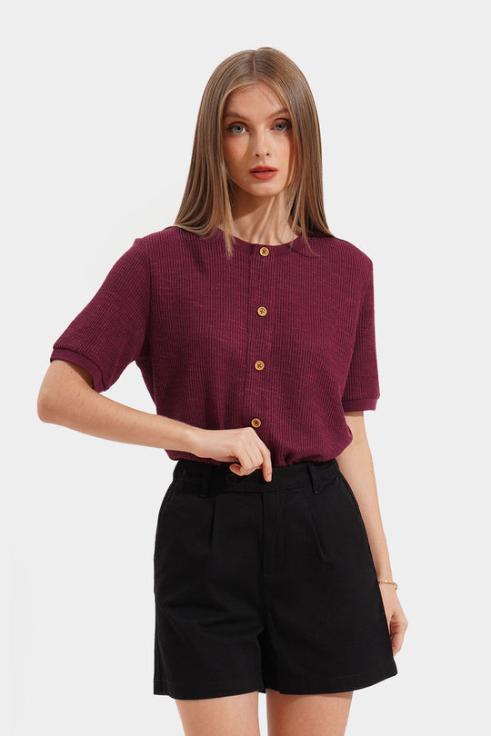 Closet Staples Round Neck Button Down Tee
