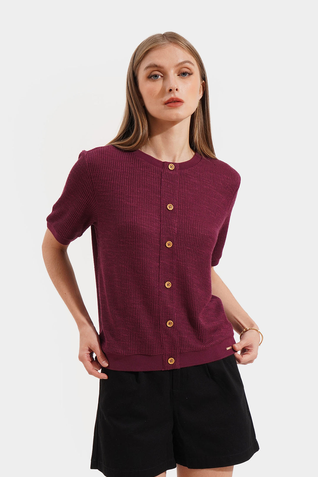 Closet Staples Round Neck Button Down Tee