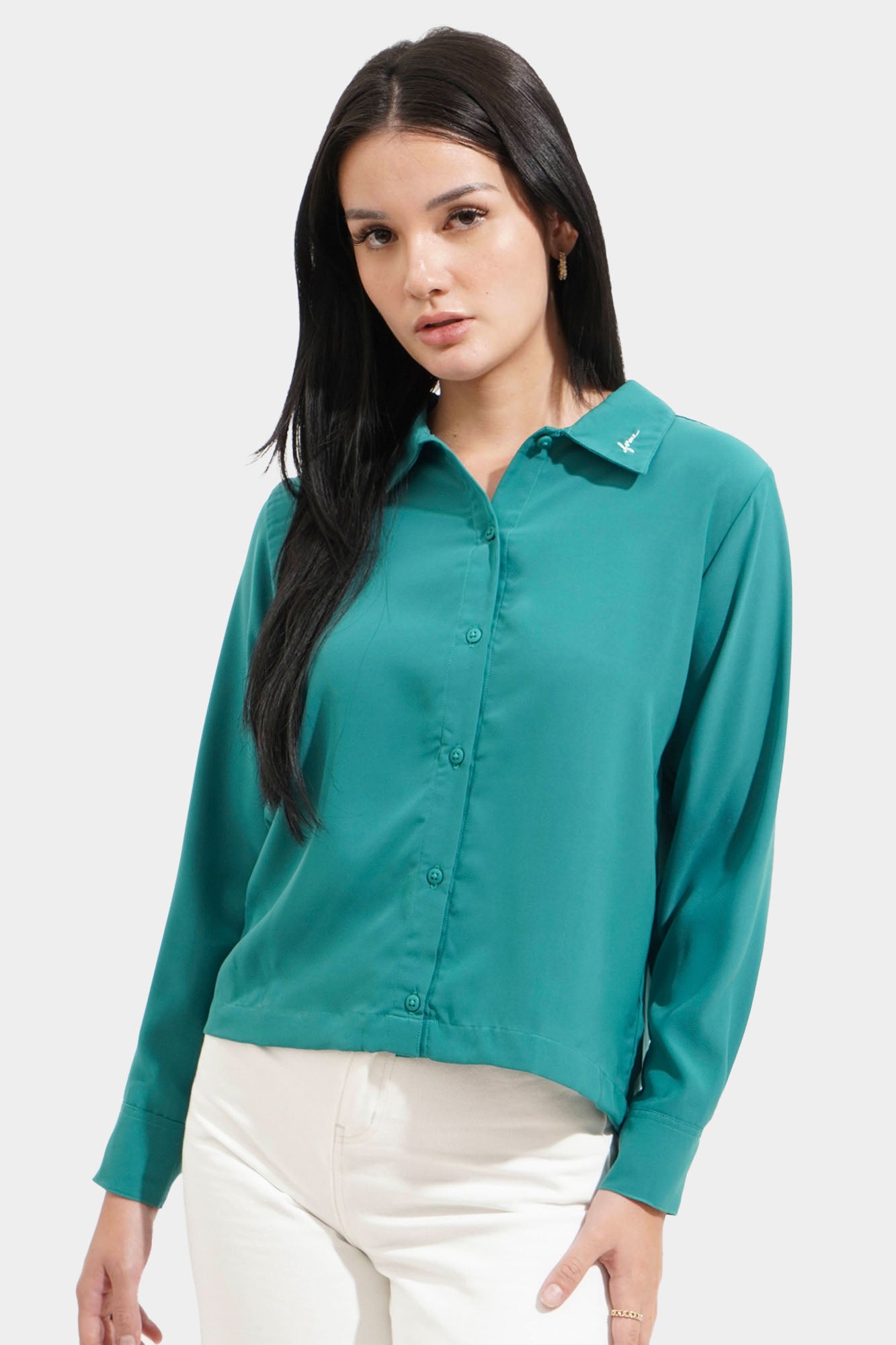 Closet Staples Poplin Button Down Shirt with Logo Embroidery Detail