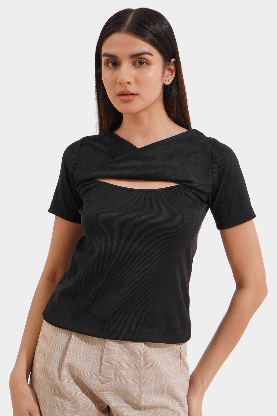 Twist Front Ribbed Tee