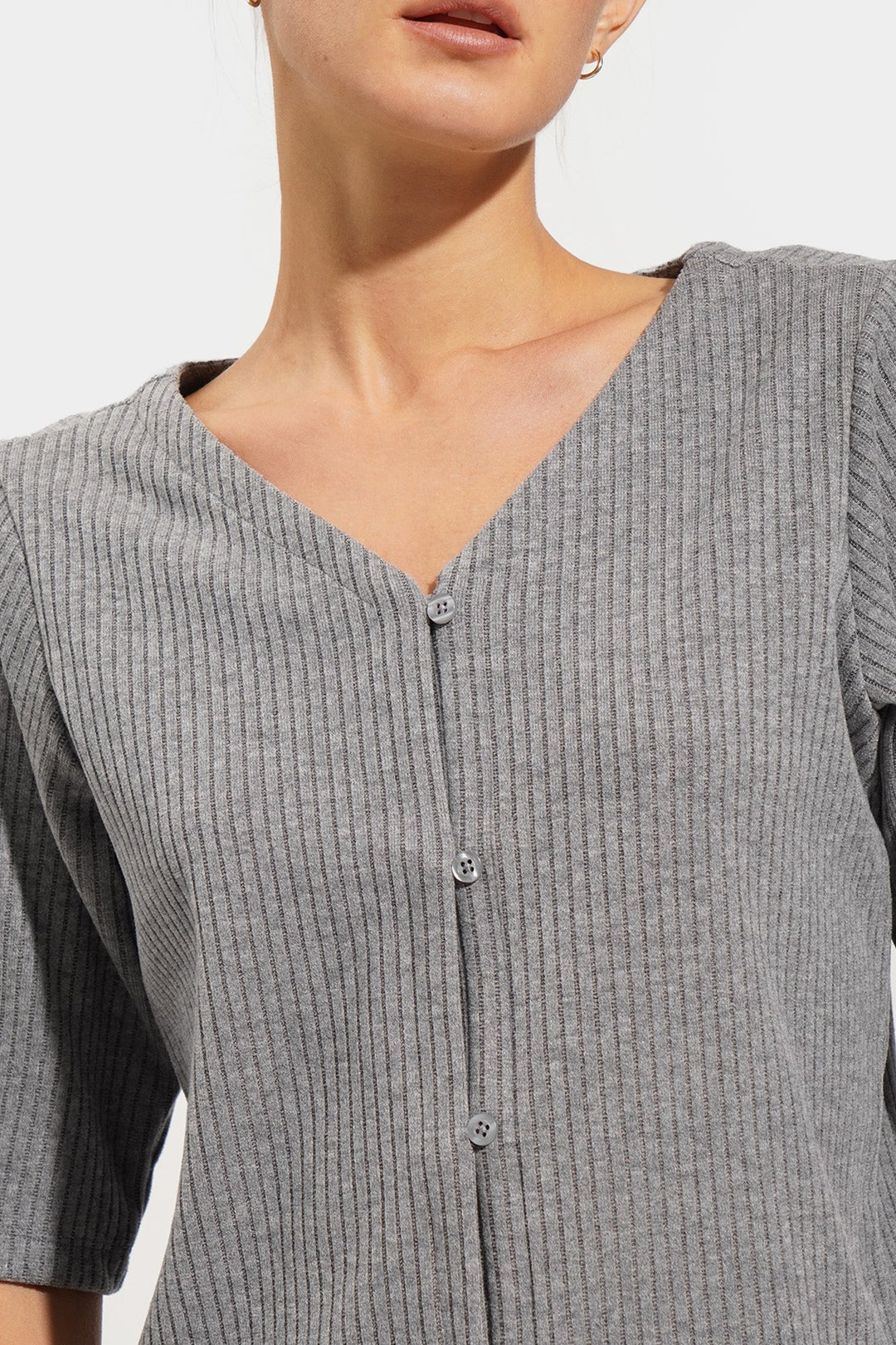 Closet Staples V-Neck Button Down Ribbed Tee