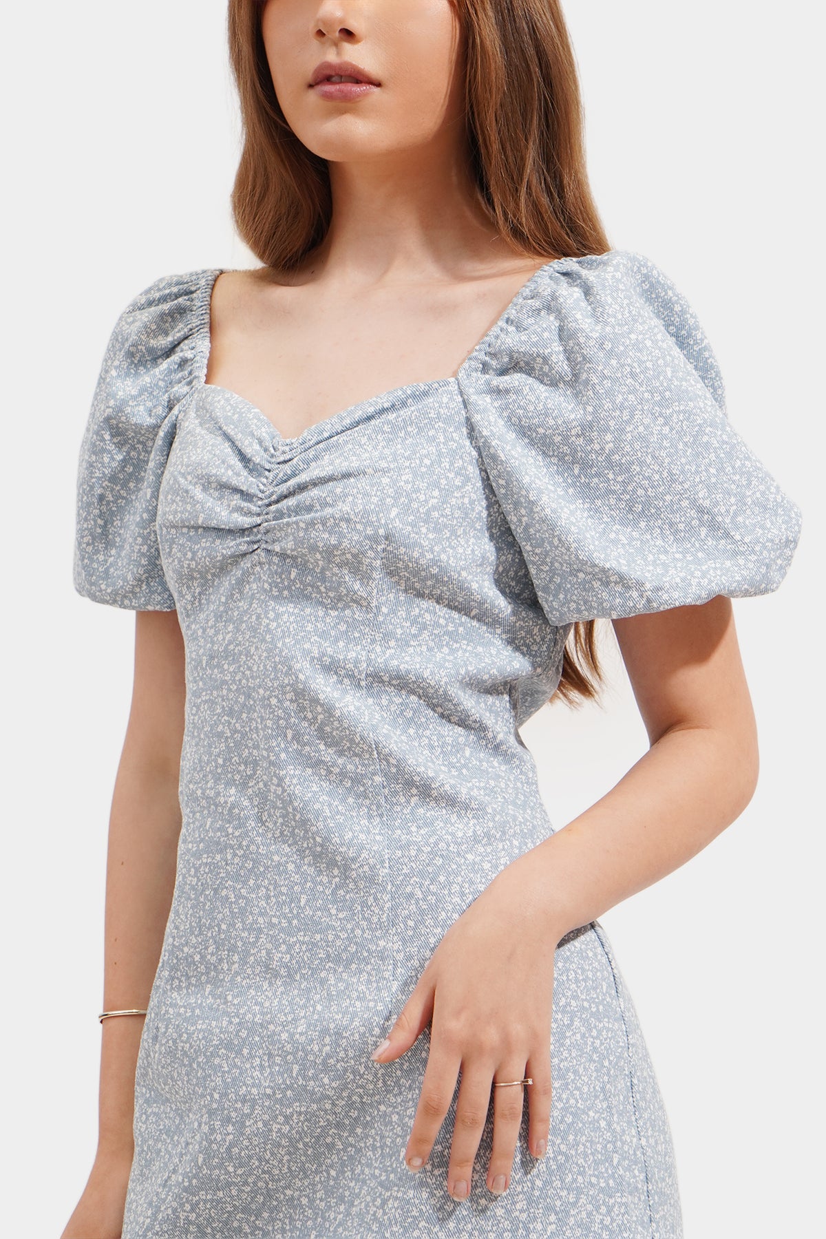 slim fit dress slacks Grey linen puff sleeve long dress – DESTREE