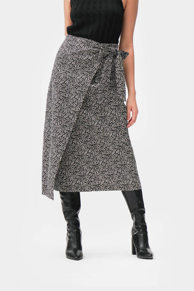 Wrap Front Midi Skirt