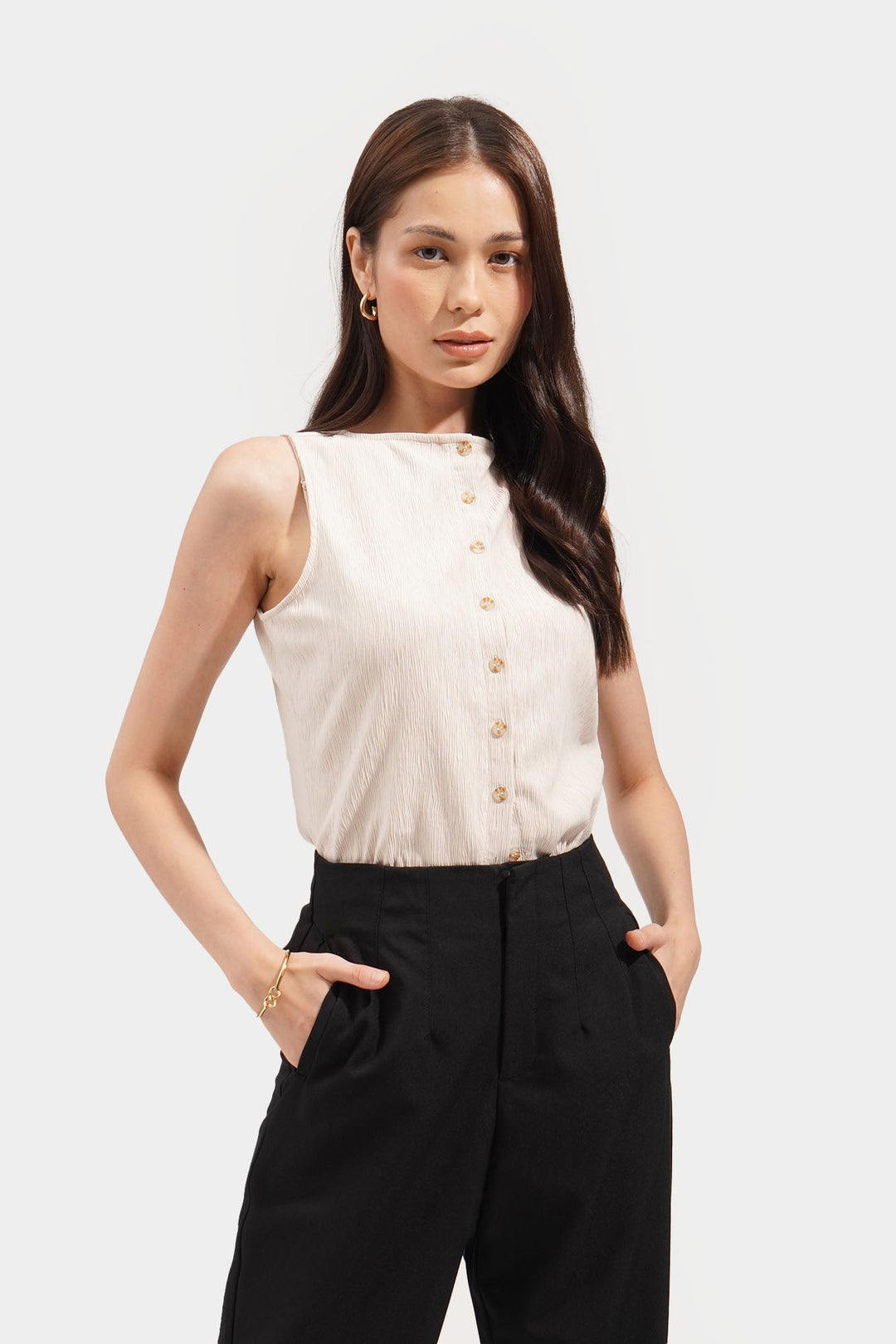 Button Down Boat Neck Knit Top