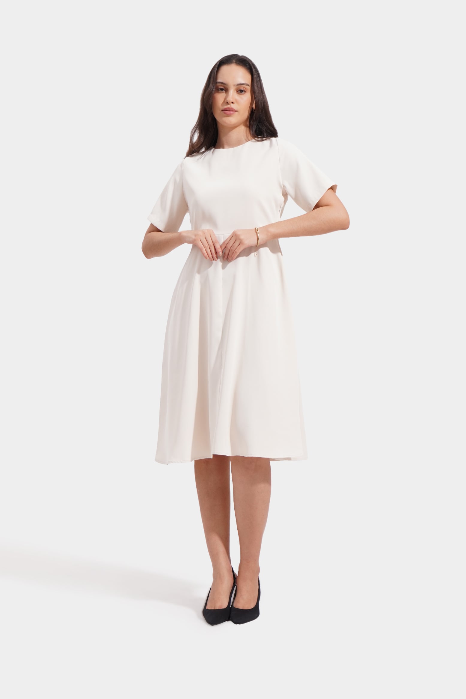 Poplin Textured Flare Dress Midi Length, 4488716 | Eloquii