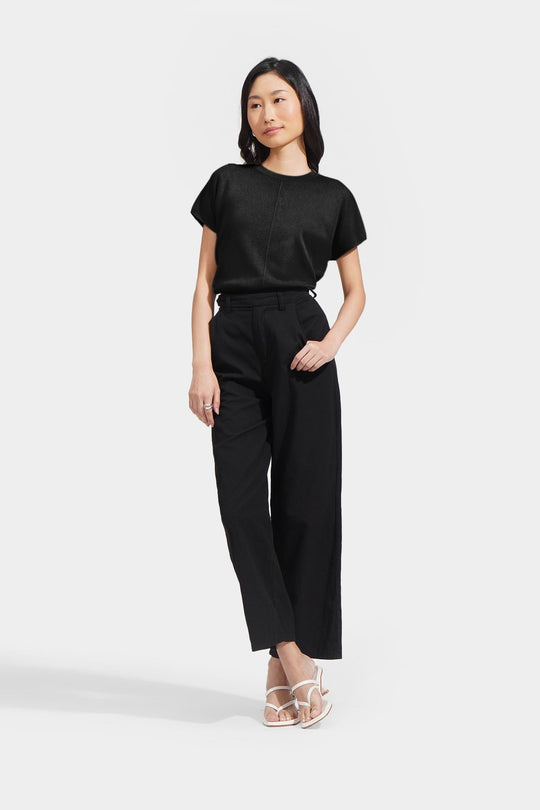 Extended Sleeves Knitted Tee With Seam Detail