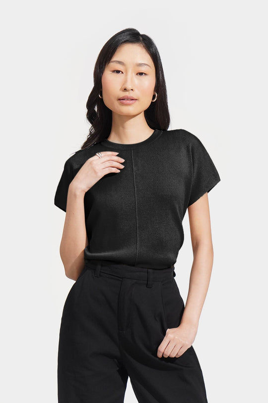 Extended Sleeves Knitted Tee With Seam Detail