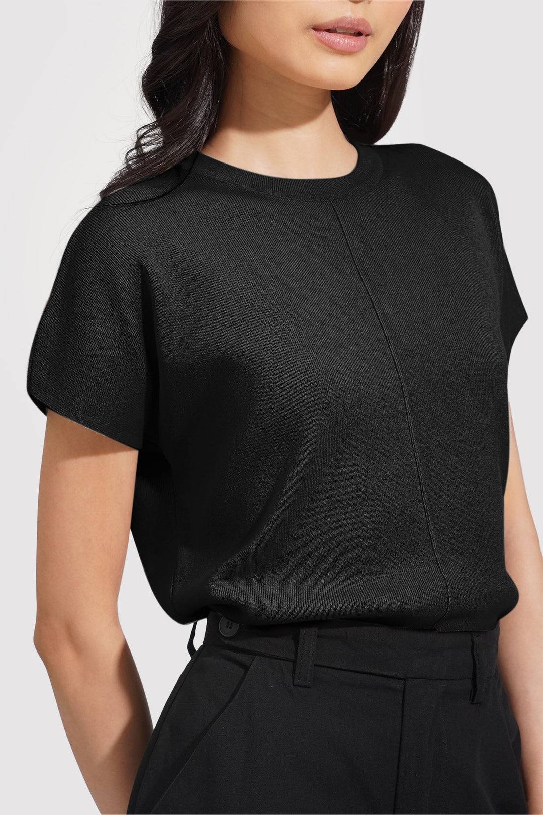 Extended Sleeves Knitted Tee With Seam Detail