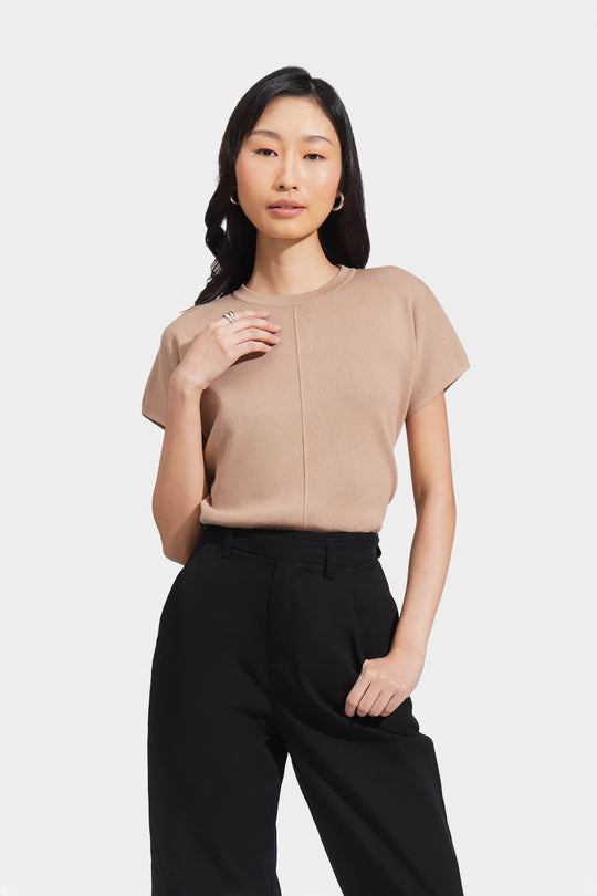 Extended Sleeves Knitted Tee With Seam Detail