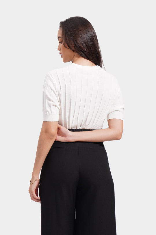 Embossed Ribbed Crew Neck Knitted Tee