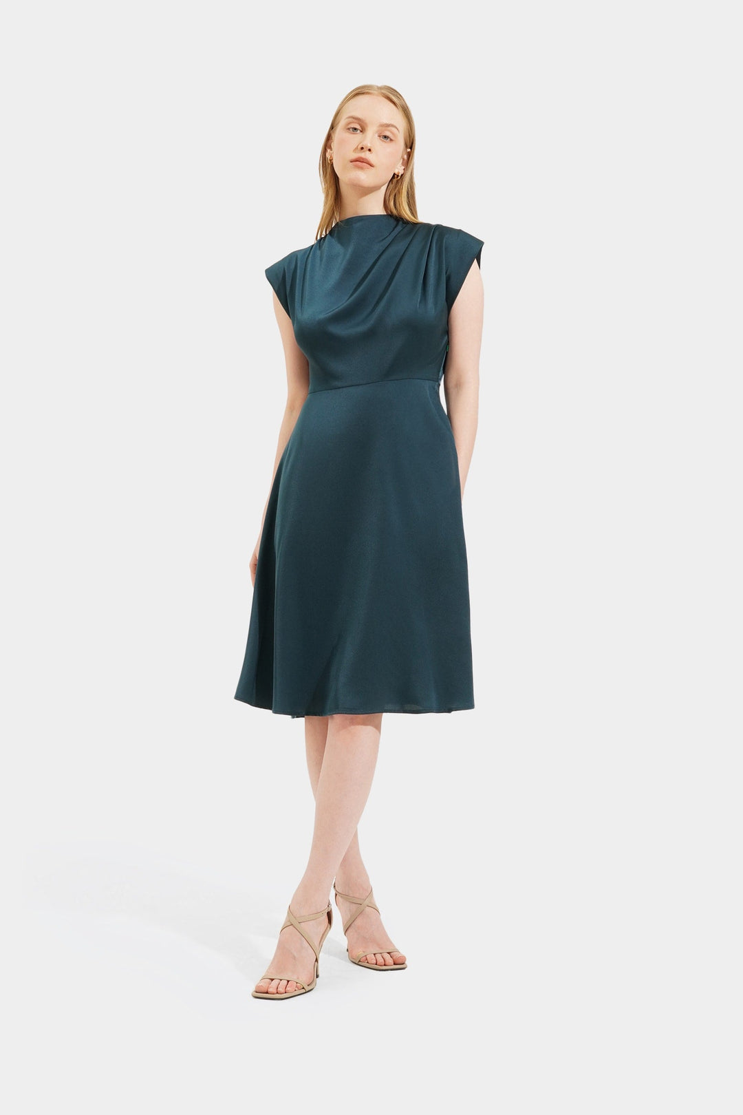 dark green satin cowl neck dress Satin Cowl Neck Dress – ForMe main image 1