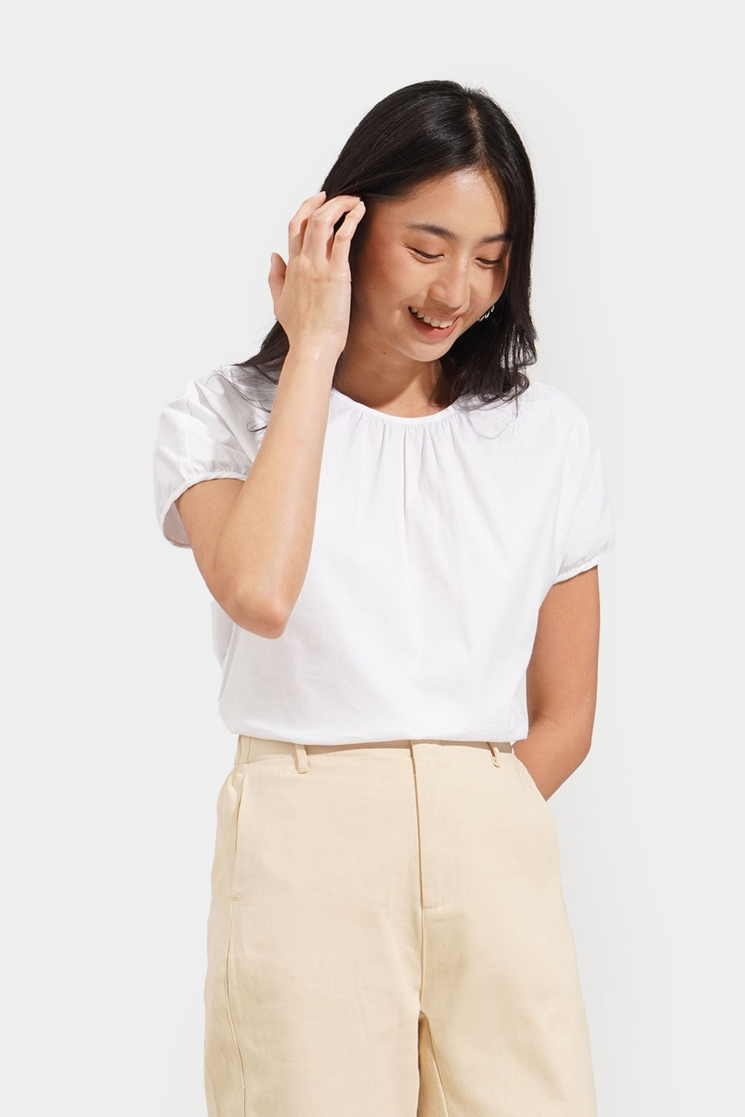 Shirred Puff Sleeves Top
