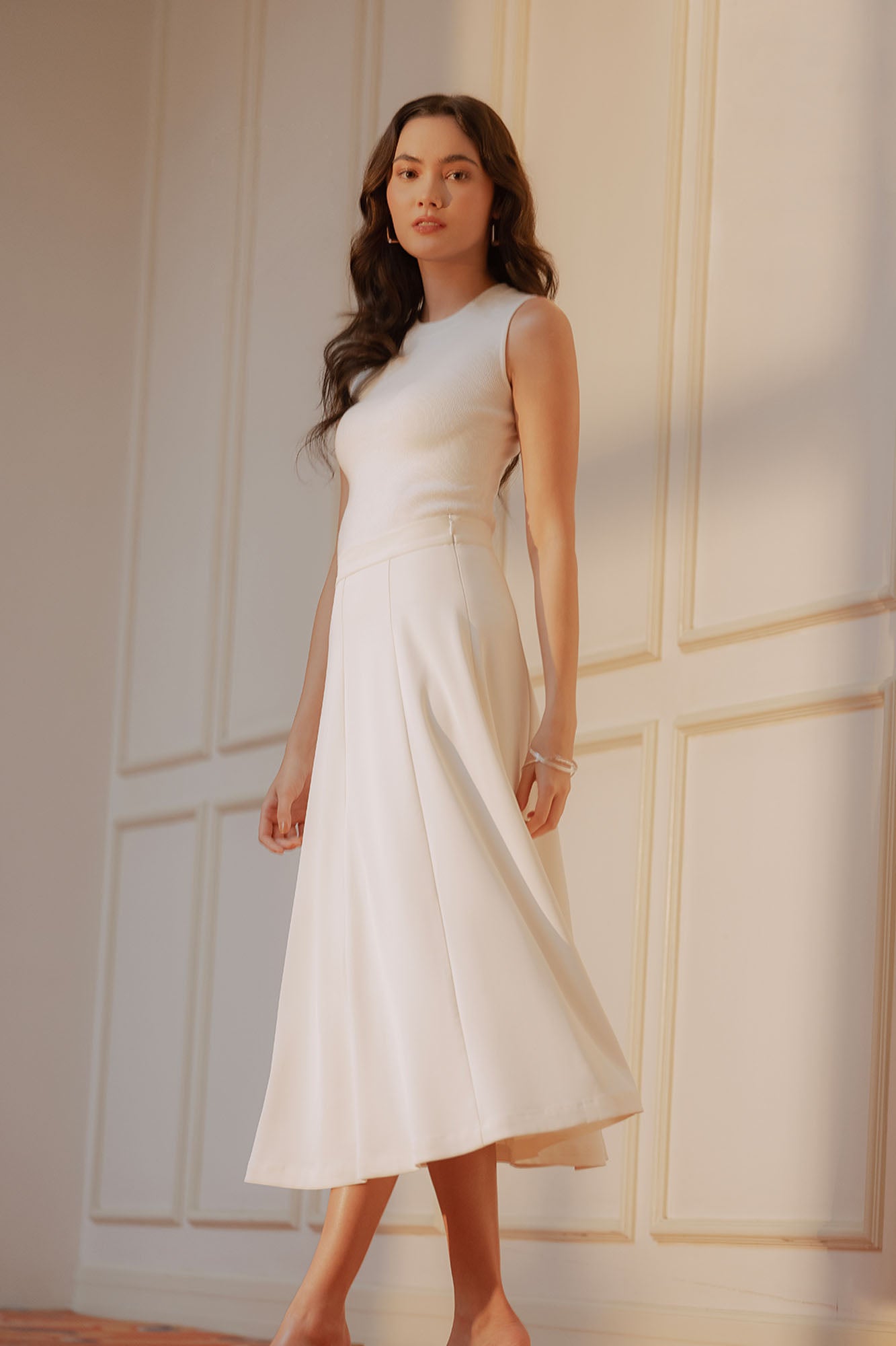 Cream a line midi skirt clearance