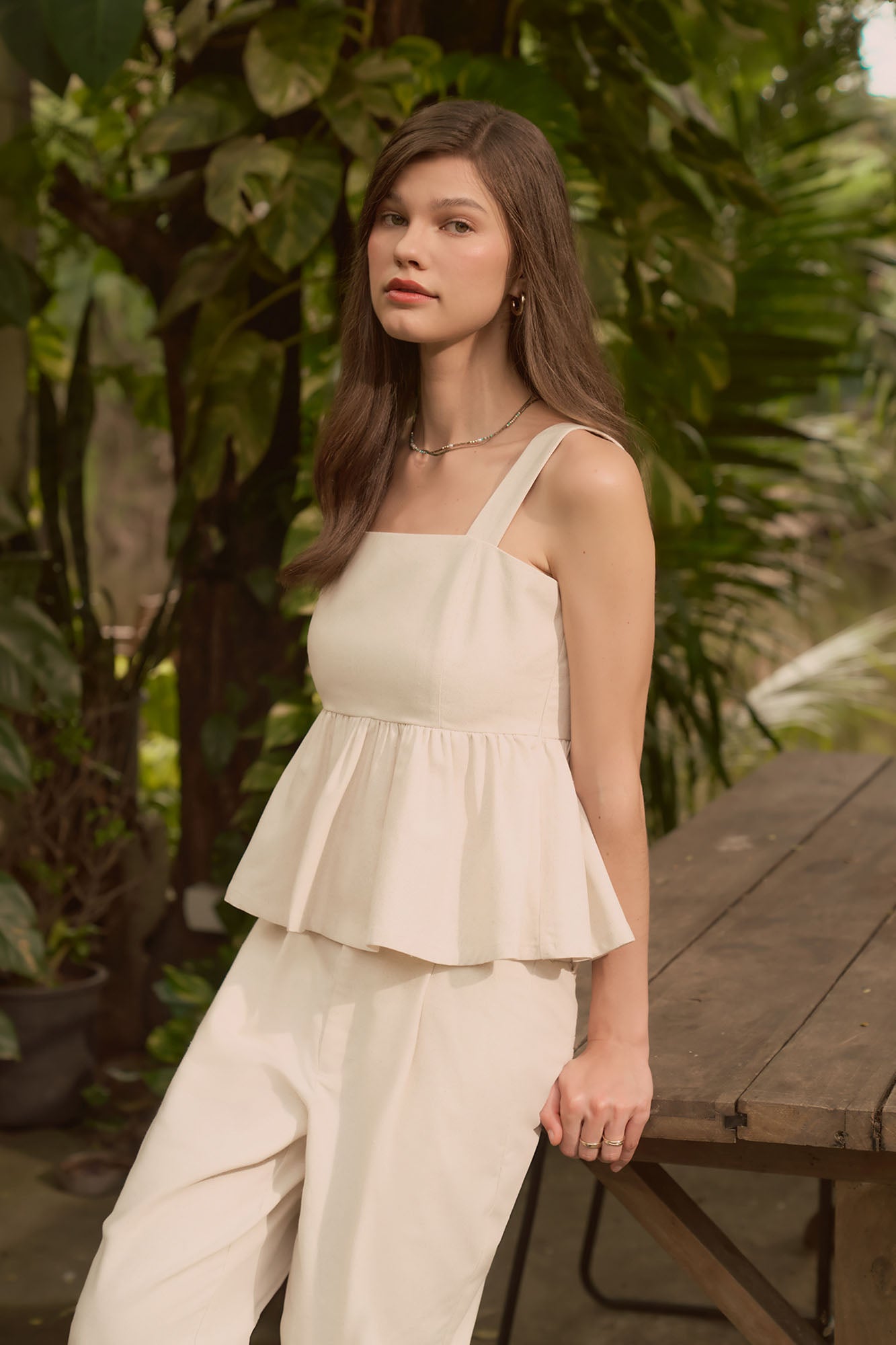 peplum top with culottes