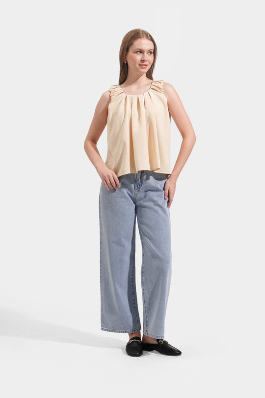 Textured Ruched Sleeveless Top