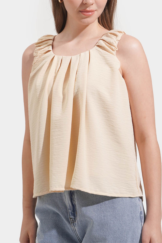 Textured Ruched Sleeveless Top
