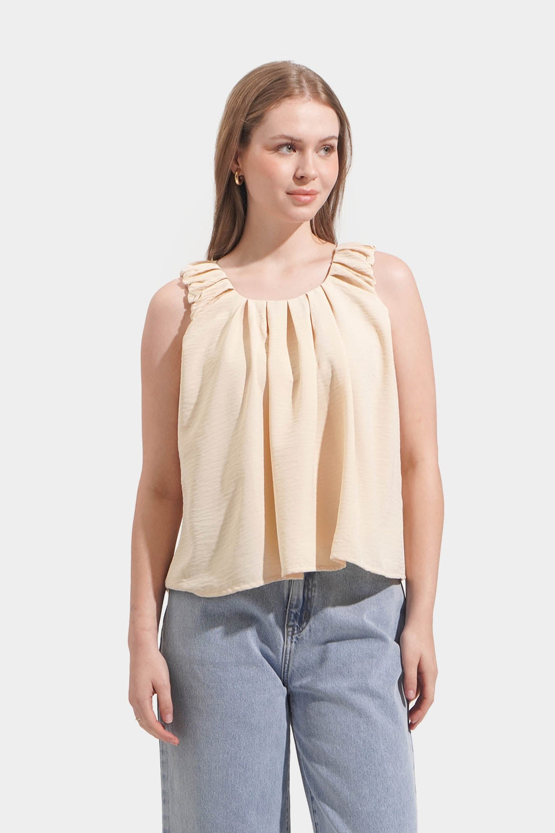Textured Ruched Sleeveless Top