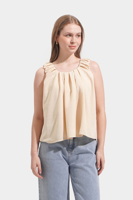 Textured Ruched Sleeveless Top