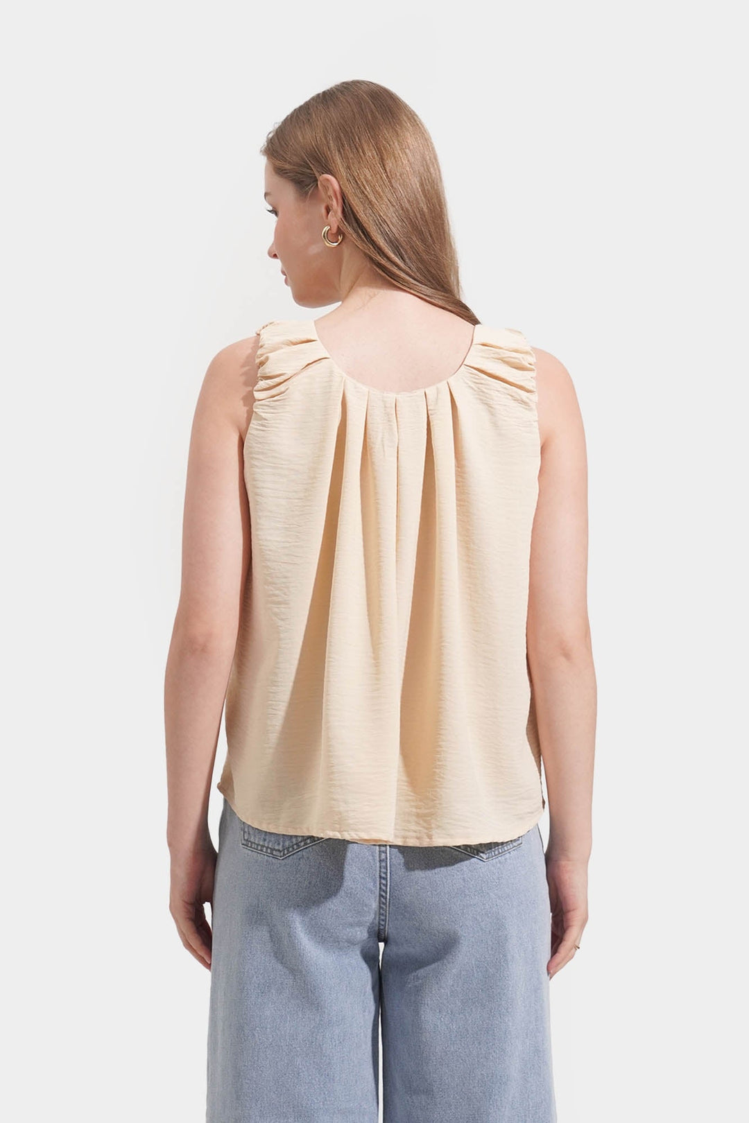 Textured Ruched Sleeveless Top