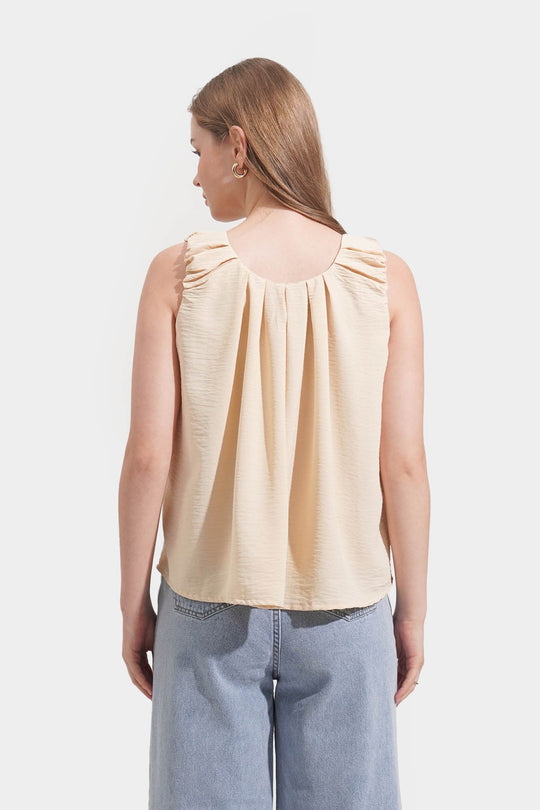 Textured Ruched Sleeveless Top