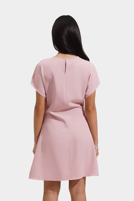 Extended Sleeve Dress with Side Pleating Detail